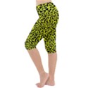 Leopard spots pattern, yellow and black animal fur print, wild cat theme Lightweight Velour Cropped Yoga Leggings View2