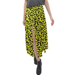 Leopard Spots Pattern, Yellow And Black Animal Fur Print, Wild Cat Theme Velour Split Maxi Skirt by Casemiro