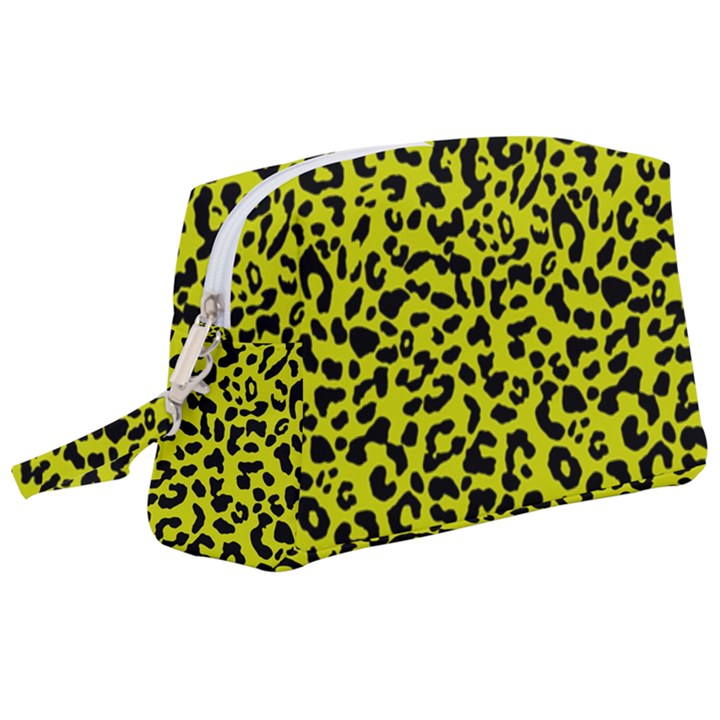 Leopard spots pattern, yellow and black animal fur print, wild cat theme Wristlet Pouch Bag (Large)