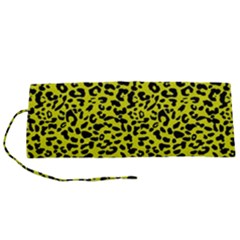 Leopard Spots Pattern, Yellow And Black Animal Fur Print, Wild Cat Theme Roll Up Canvas Pencil Holder (s) by Casemiro