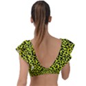 Leopard spots pattern, yellow and black animal fur print, wild cat theme Plunge Frill Sleeve Bikini Top View2