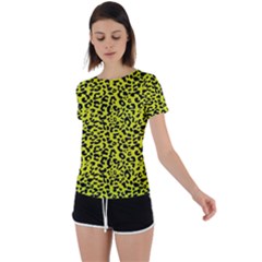 Leopard Spots Pattern, Yellow And Black Animal Fur Print, Wild Cat Theme Back Circle Cutout Sports Tee by Casemiro