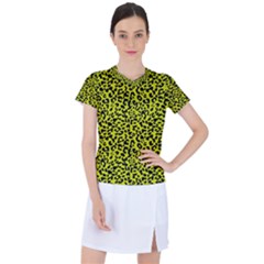 Leopard Spots Pattern, Yellow And Black Animal Fur Print, Wild Cat Theme Women s Sports Top