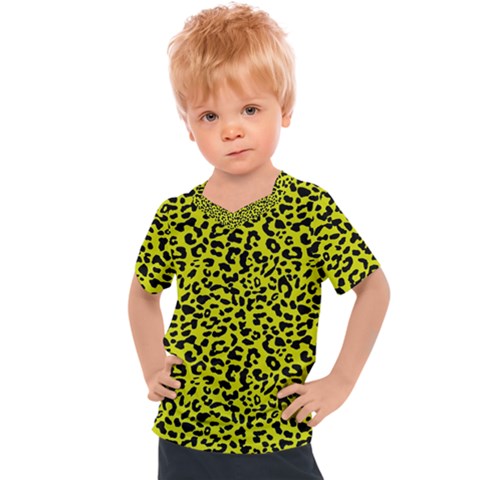 Leopard Spots Pattern, Yellow And Black Animal Fur Print, Wild Cat Theme Kids  Sports Tee by Casemiro