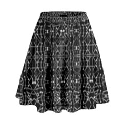 Black And White Ethnic Ornate Pattern High Waist Skirt by dflcprintsclothing