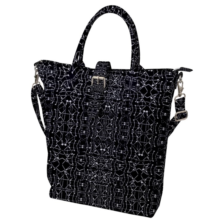 Black And White Ethnic Ornate Pattern Buckle Top Tote Bag