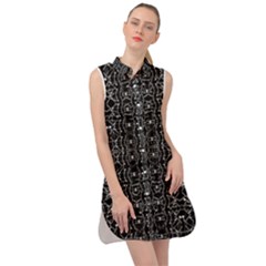 Black And White Ethnic Ornate Pattern Sleeveless Shirt Dress by dflcprintsclothing