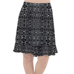 Black And White Ethnic Ornate Pattern Fishtail Chiffon Skirt by dflcprintsclothing