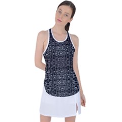 Black And White Ethnic Ornate Pattern Racer Back Mesh Tank Top