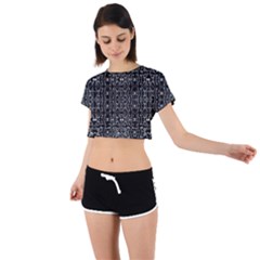 Black And White Ethnic Ornate Pattern Tie Back Short Sleeve Crop Tee