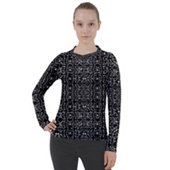 Black And White Ethnic Ornate Pattern Women s Pique Long Sleeve Tee