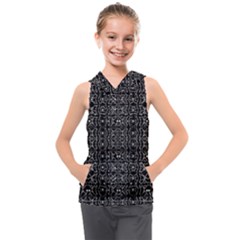 Black And White Ethnic Ornate Pattern Kids  Sleeveless Hoodie by dflcprintsclothing