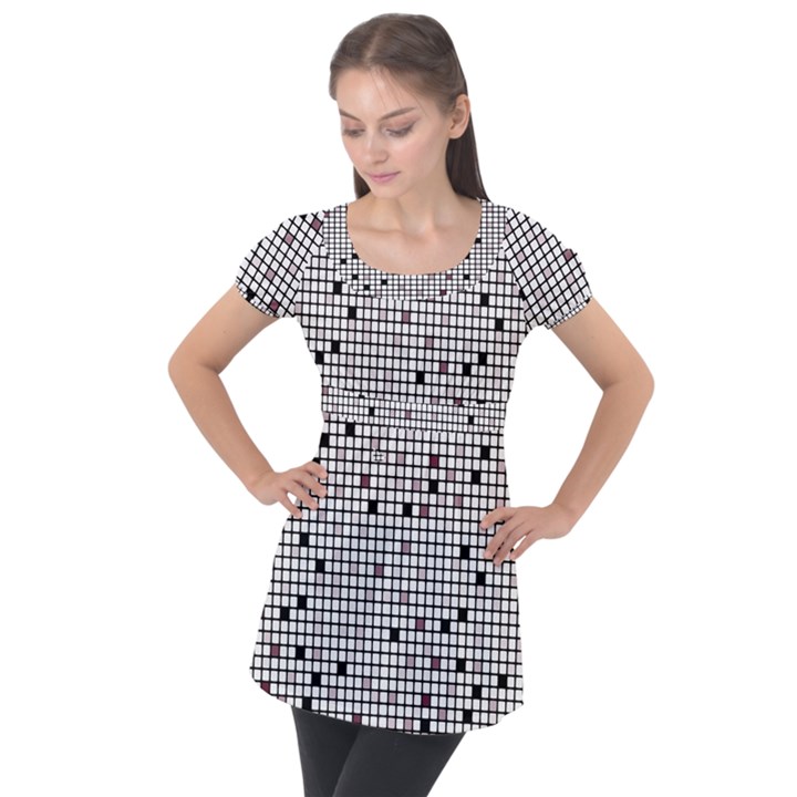 Pattern Petit carreaux Puff Sleeve Tunic Top