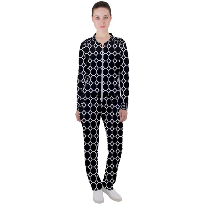 Pattern Abstrait Ronds Noir Casual Jacket and Pants Set