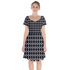 Pattern Abstrait Ronds Noir Short Sleeve Bardot Dress by kcreatif