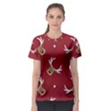 Cute reindeer head with star red background Women s Sport Mesh Tee View1