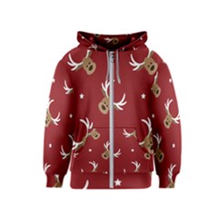 Cute Reindeer Head With Star Red Background Kids  Zipper Hoodie by BangZart