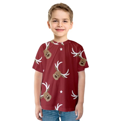 Cute Reindeer Head With Star Red Background Kids  Sport Mesh Tee by BangZart