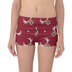 Cute Reindeer Head With Star Red Background Boyleg Bikini Bottoms