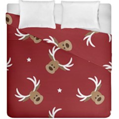 Cute Reindeer Head With Star Red Background Duvet Cover Double Side (king Size) by BangZart