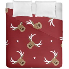 Cute Reindeer Head With Star Red Background Duvet Cover Double Side (california King Size) by BangZart