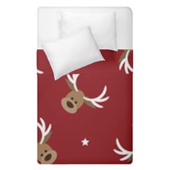 Cute Reindeer Head With Star Red Background Duvet Cover Double Side (single Size) by BangZart