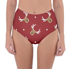 Cute Reindeer Head With Star Red Background Reversible High-waist Bikini Bottoms by BangZart