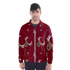 Cute Reindeer Head With Star Red Background Men s Windbreaker by BangZart