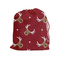 Cute Reindeer Head With Star Red Background Drawstring Pouch (xl) by BangZart