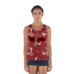 Cute Reindeer Head With Star Red Background Sport Tank Top  by BangZart