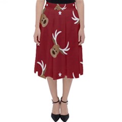 Cute Reindeer Head With Star Red Background Classic Midi Skirt