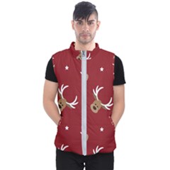 Cute Reindeer Head With Star Red Background Men s Puffer Vest