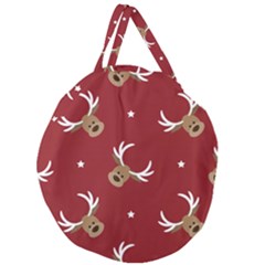 Cute Reindeer Head With Star Red Background Giant Round Zipper Tote by BangZart