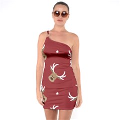 Cute Reindeer Head With Star Red Background One Soulder Bodycon Dress by BangZart