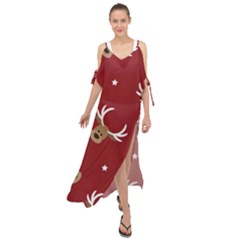 Cute Reindeer Head With Star Red Background Maxi Chiffon Cover Up Dress by BangZart