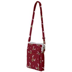 Cute Reindeer Head With Star Red Background Multi Function Travel Bag by BangZart