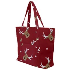 Cute Reindeer Head With Star Red Background Zip Up Canvas Bag by BangZart