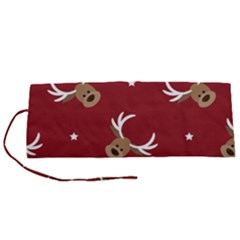 Cute Reindeer Head With Star Red Background Roll Up Canvas Pencil Holder (s) by BangZart