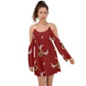 Cute reindeer head with star red background Kimono Sleeves Boho Dress View1