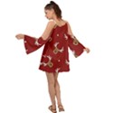 Cute reindeer head with star red background Kimono Sleeves Boho Dress View2