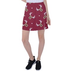 Cute Reindeer Head With Star Red Background Tennis Skirt by BangZart