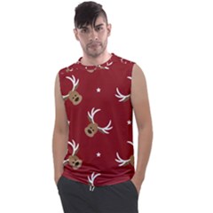 Cute Reindeer Head With Star Red Background Men s Regular Tank Top by BangZart