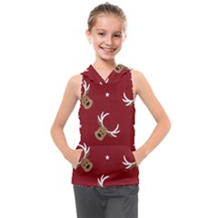 Cute Reindeer Head With Star Red Background Kids  Sleeveless Hoodie by BangZart