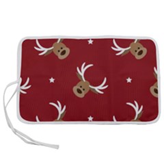 Cute Reindeer Head With Star Red Background Pen Storage Case (l) by BangZart