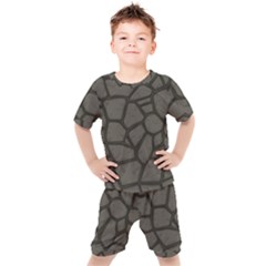 Cartoon Gray Stone Seamless Background Texture Pattern Kids  Tee And Shorts Set by BangZart