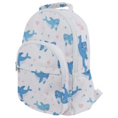 Seamless Pattern With Cute Sharks Hearts Rounded Multi Pocket Backpack by BangZart