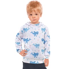 Seamless Pattern With Cute Sharks Hearts Kids  Hooded Pullover