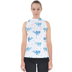 Seamless Pattern With Cute Sharks Hearts Mock Neck Shell Top by BangZart