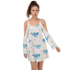 Seamless Pattern With Cute Sharks Hearts Kimono Sleeves Boho Dress by BangZart