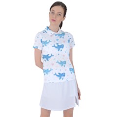 Seamless Pattern With Cute Sharks Hearts Women s Polo Tee